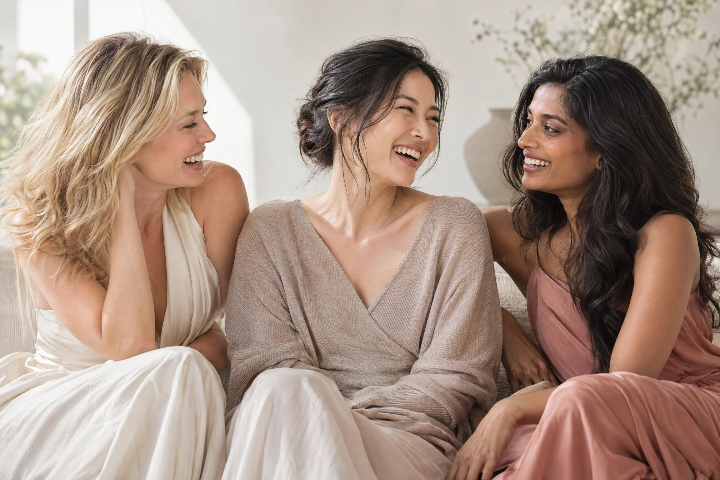 Three women sharing a relaxed moment together